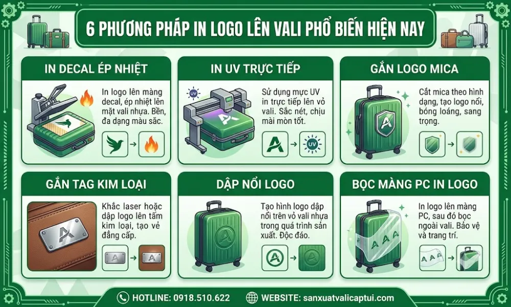 Tổng hợp 6 phương pháp in logo lên vali hiện nay