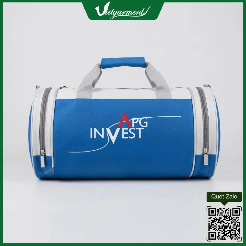 Túi trống du lịch màu xanh dương in logo APG Invest